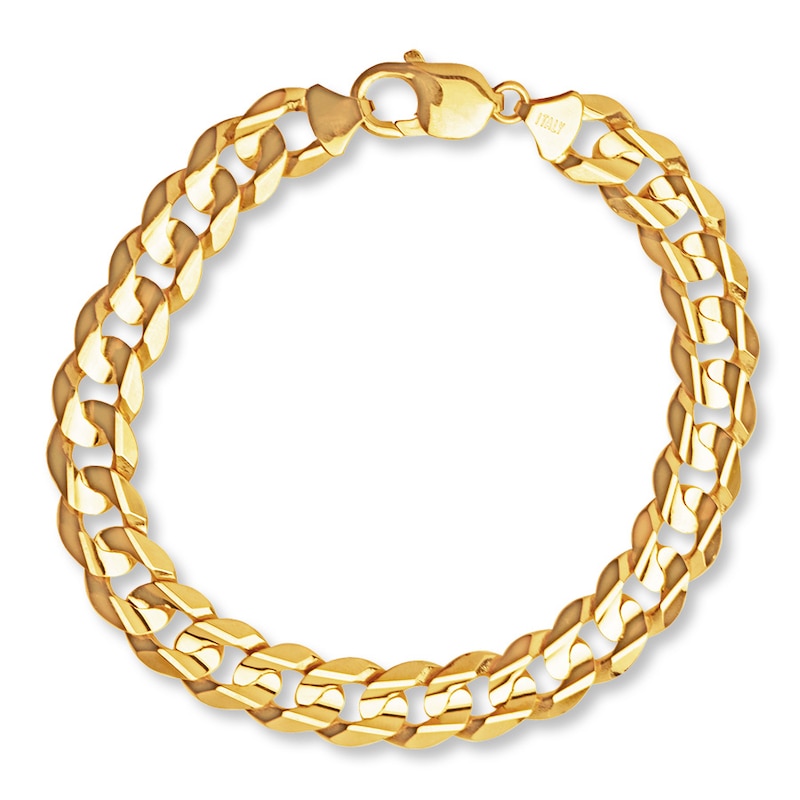 Solid Curb Link Bracelet Yellow Gold Plated 9"