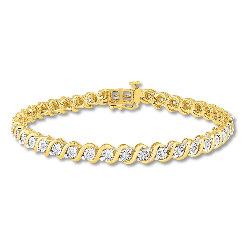 Diamond Bracelet 3/4 ct tw Round-cut Yellow Gold Plated 7.25"