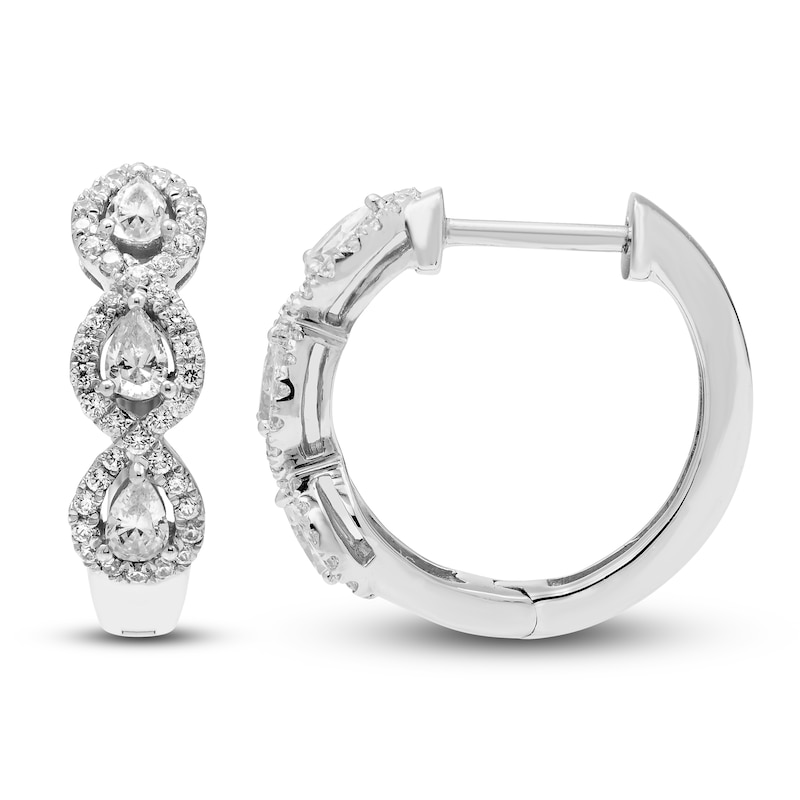 Diamond Hoop Earrings 1/2 ct tw Pear & Round-cut White Gold Plated