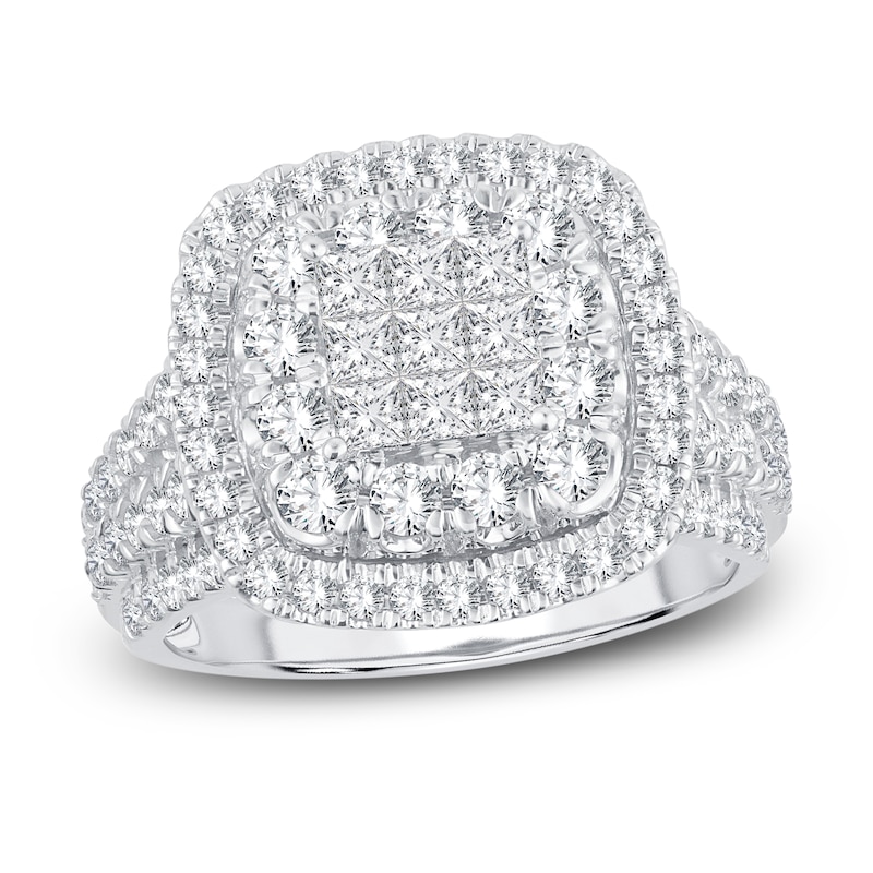 Diamond Engagement Ring 1-7/8 ct tw Princess & Round-Cut White Gold Plated