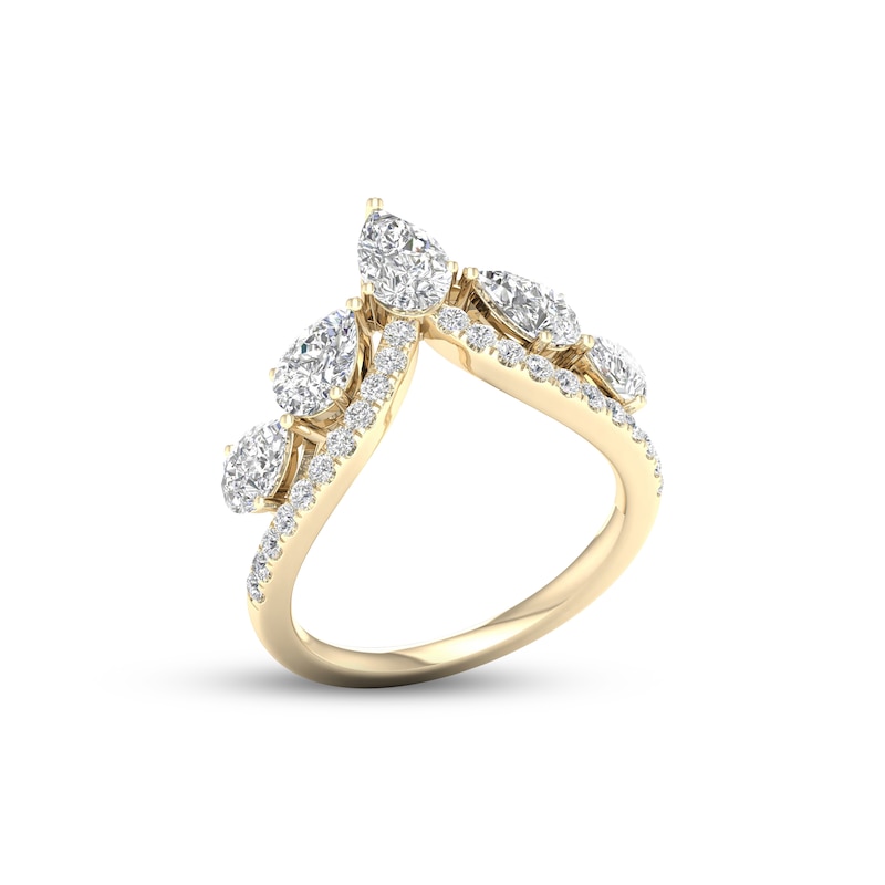 Diamond V Ring 1-1/2 ct tw Pear & Round-cut Yellow Gold Plated