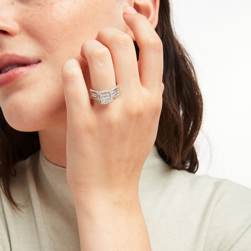 Diamond Engagement Ring 1 ct tw Princess & Round White Gold Plated