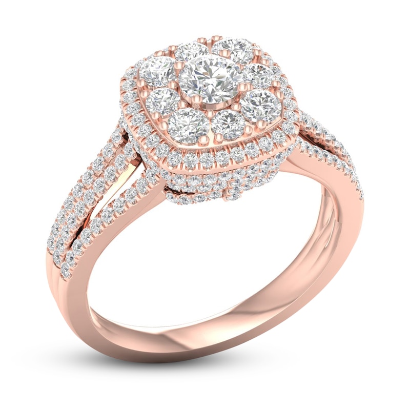 Multi-Diamond Engagement Ring 1-1/5 ct tw Round-Cut Rose Gold Plated