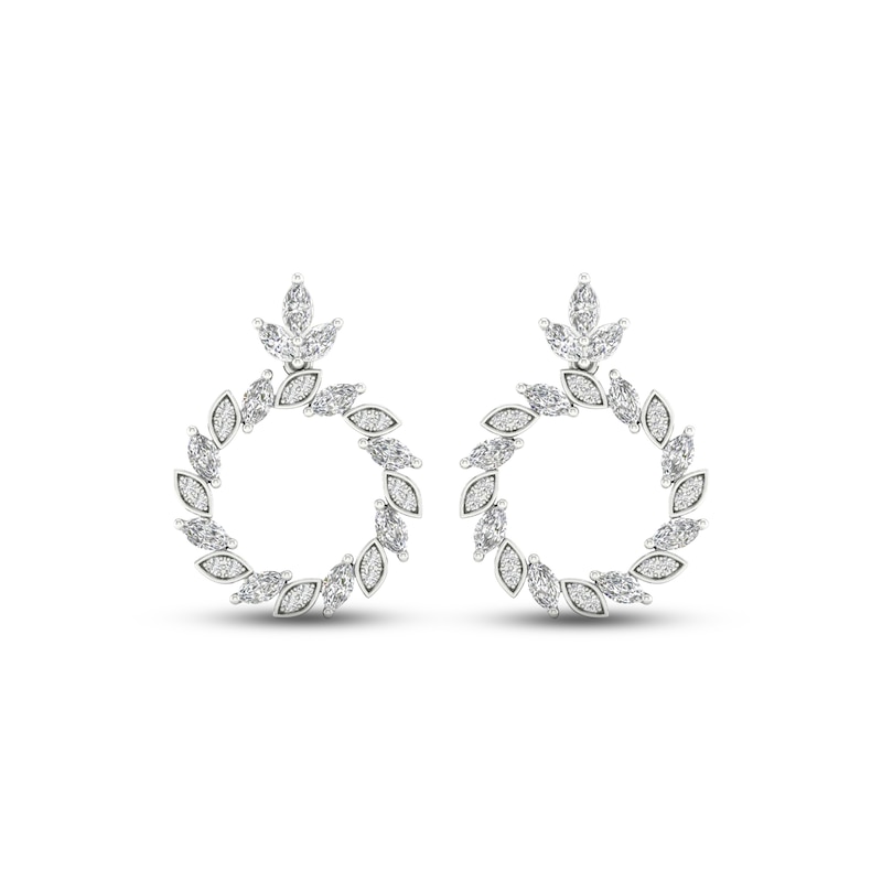 Diamond Circle Earrings 1-1/2 ct tw Marquise & Round-cut White Gold Plated