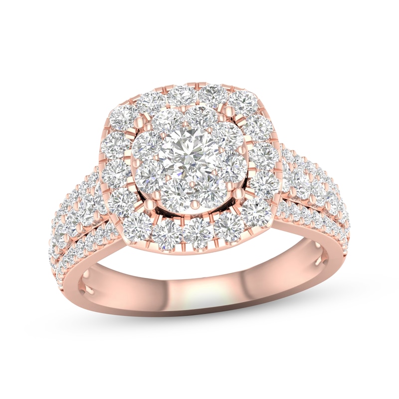 Multi-Diamond Engagement Ring 2 ct tw Round-cut Rose Gold Plated