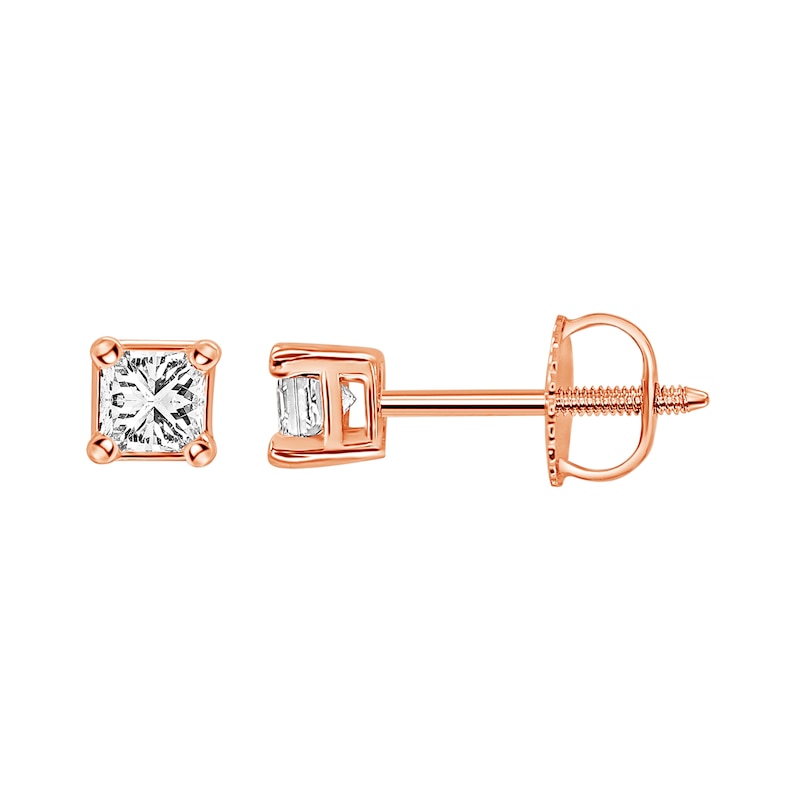 Diamond Solitaire Stud Earrings 1/2 ct tw Princess-cut Rose Gold Plated