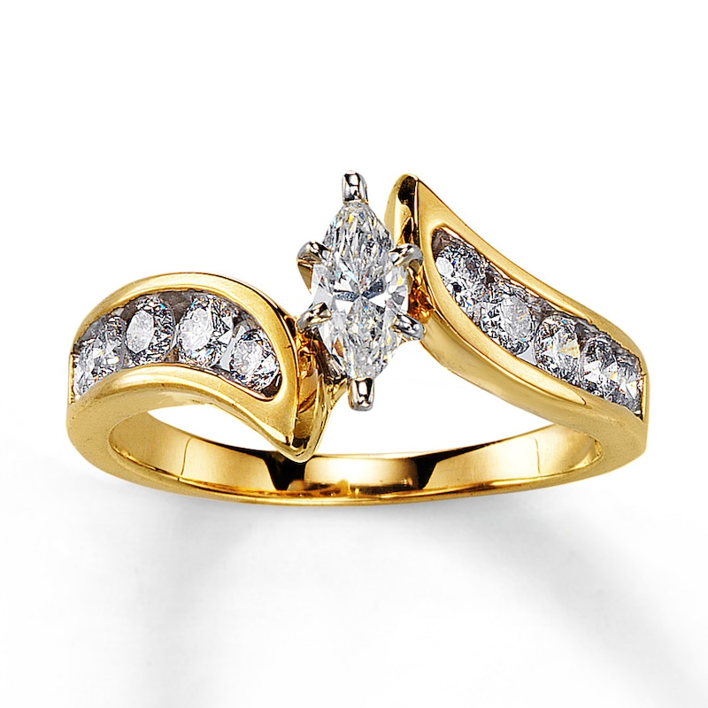 Engagement Ring 3/4 ct tw Marquise & Round-cut Diamonds Yellow Gold Plated
