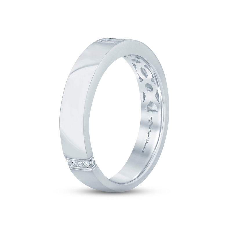 Monique Lhuillier Bliss Men's Diamond Wedding Band 1/4 ct tw Baguette & Round-cut White Gold Plated
