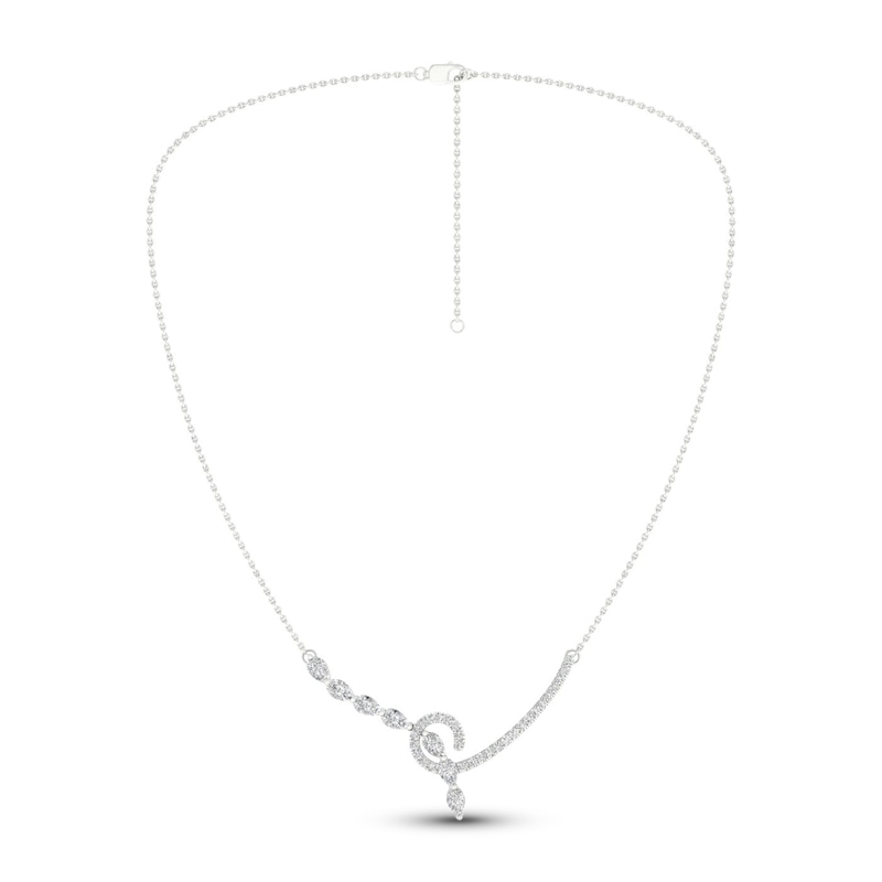 Diamond Swirl Necklace 1 ct tw Pear & Round-cut White Gold Plated