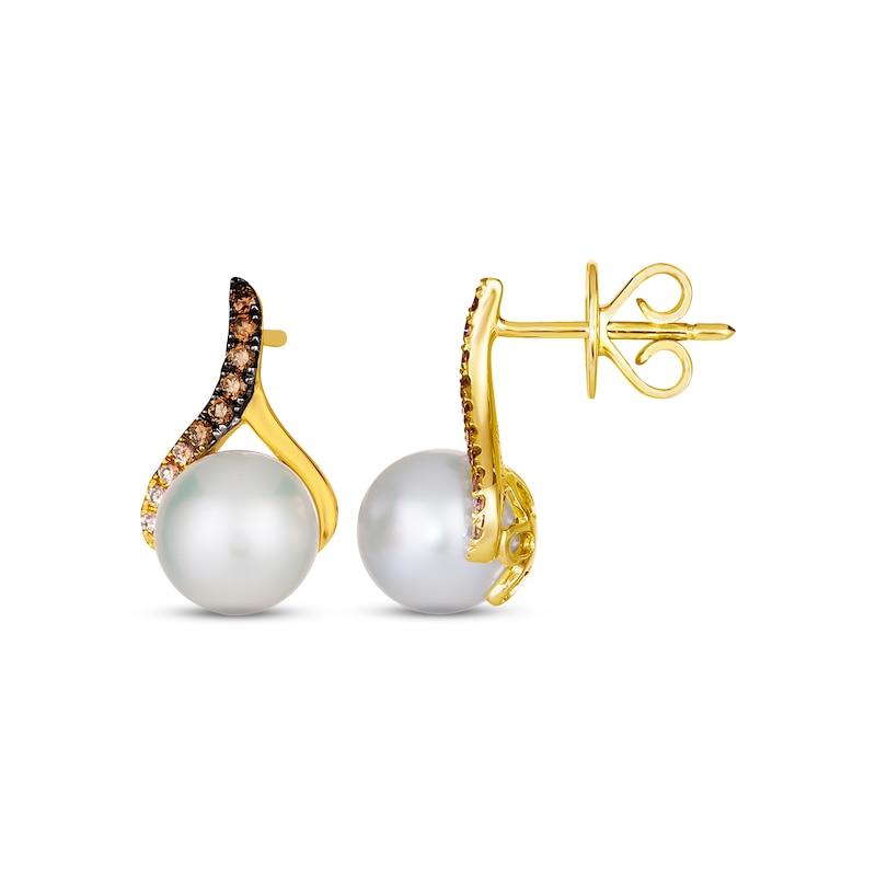 Le Vian Cultured Pearl Earrings 1/8 ct tw Diamonds Honey Gold Plated
