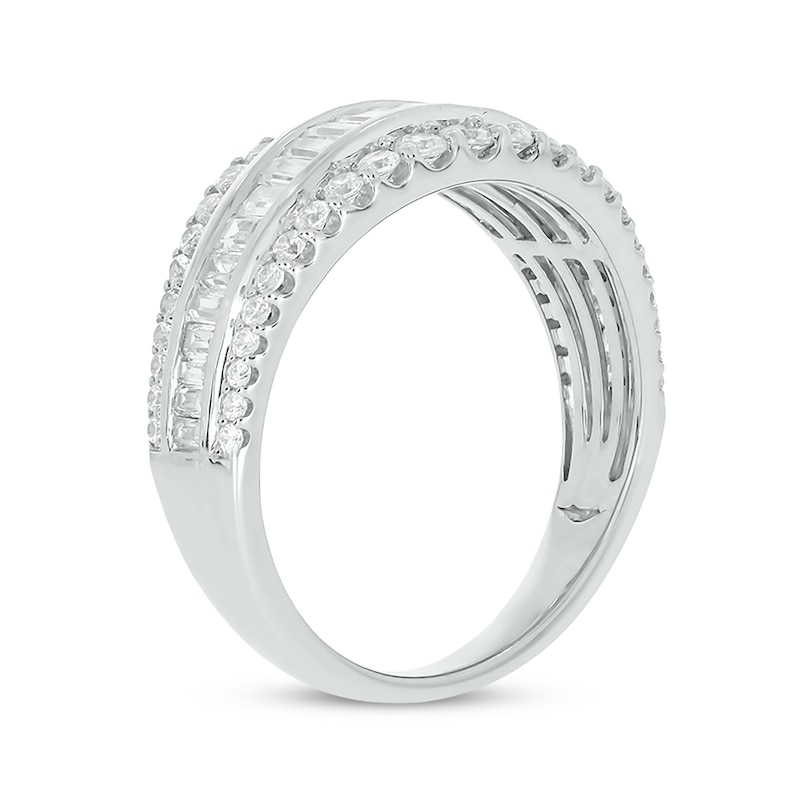 Baguette & Round-Cut Diamond Three-Row Anniversary Band 1 ct tw White Gold Plated