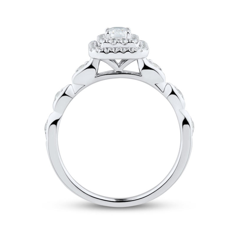 Diamond Engagement Ring 1/2 ct tw Emerald & Round White Gold Plated