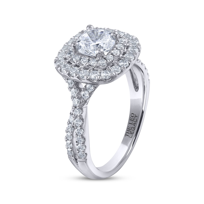 THE LEO Legacy Lab-Created Diamond Round-Cut Double Frame Engagement Ring 1-5/8 ct tw White Gold Plated