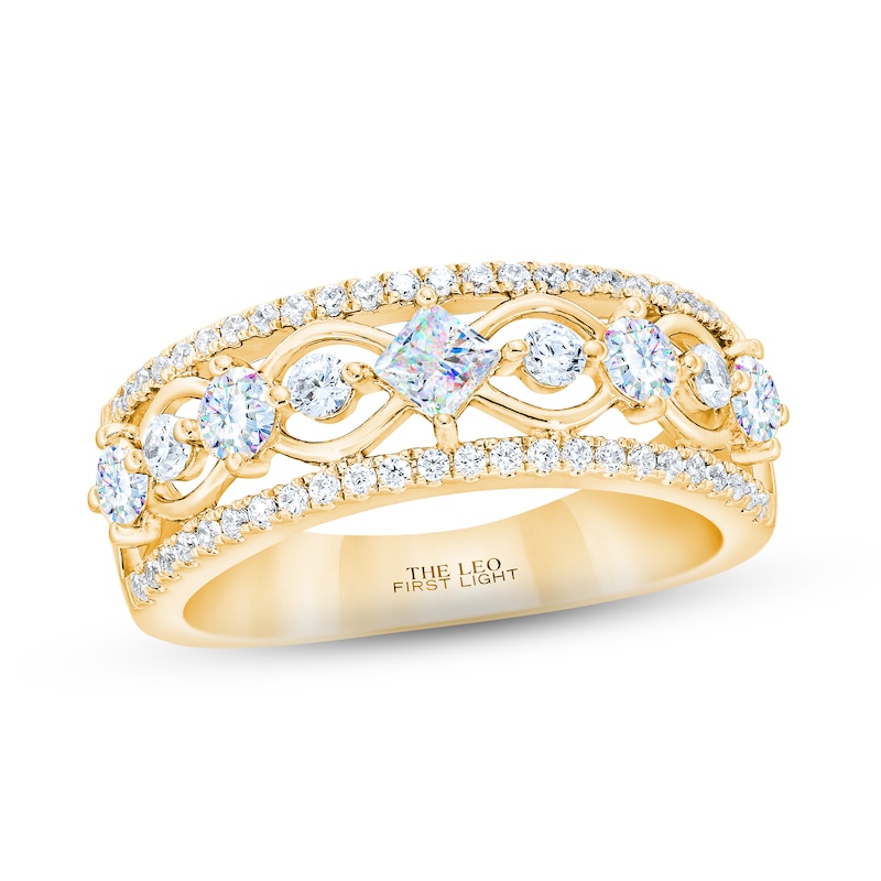 THE LEO First Light Diamond Princess & Round-Cut Anniversary Ring 1 ct tw Yellow Gold Plated