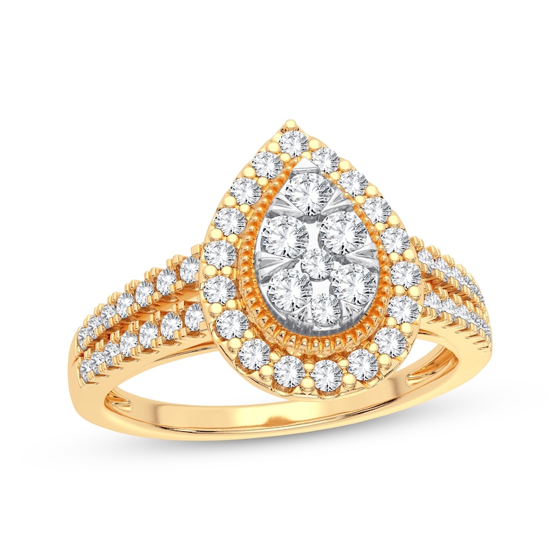 Multi-Diamond Center Pear Engagement Ring 3/8 ct tw Round-cut Yellow Gold Plated