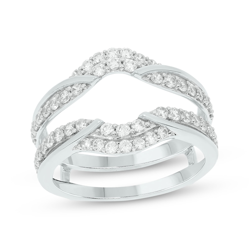 Round-Cut Diamond Double-Row Enhancer Ring 3/4 ct tw White Gold Plated