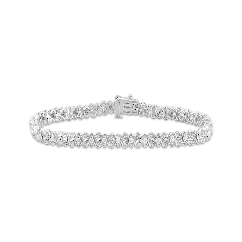 Diamond Infinity & Marquise Link Tennis Bracelet 1/4 ct tw Silver Plated 7.25"