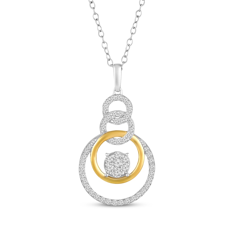 Multi-Diamond Center Circles Necklace 1/2 ct tw Two-Tone Gold Plated 18"