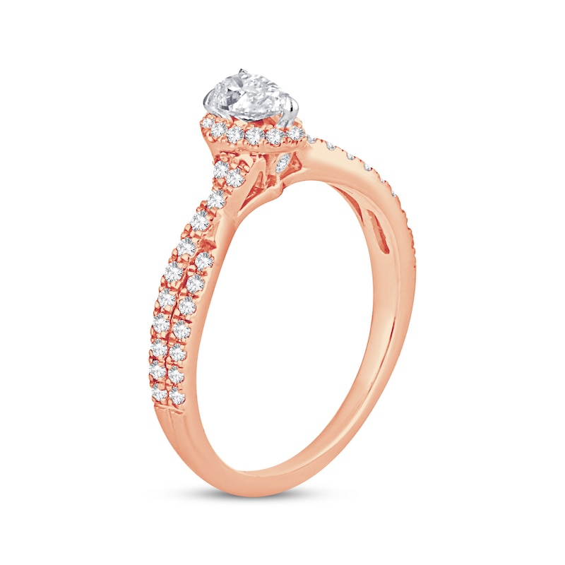 Diamond Engagement Ring 3/4 ct tw Pear & Round Rose Gold Plated