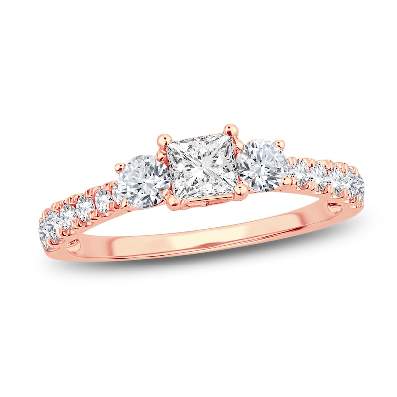 Three-Stone Diamond Engagement Ring 1 ct tw Princess/Round-Cut Rose Gold Plated