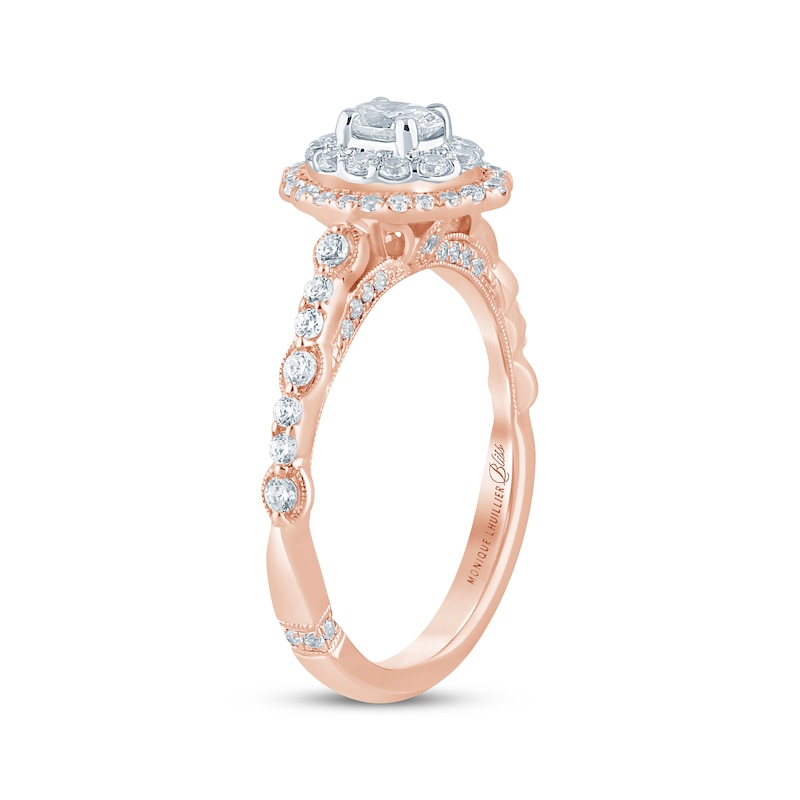 Monique Lhuillier Bliss Oval-Cut Diamond Scallop Frame Engagement Ring 3/4 ct tw Two-Tone Gold Plated