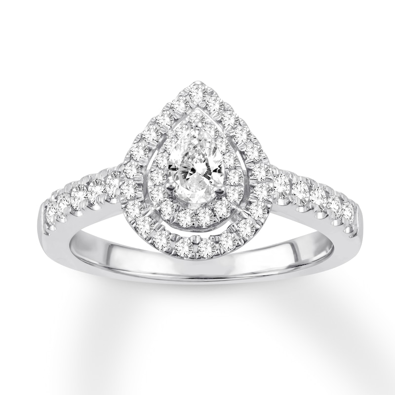Diamond Engagement Ring 1/2 ct tw Pear & Round-cut White Gold Plated