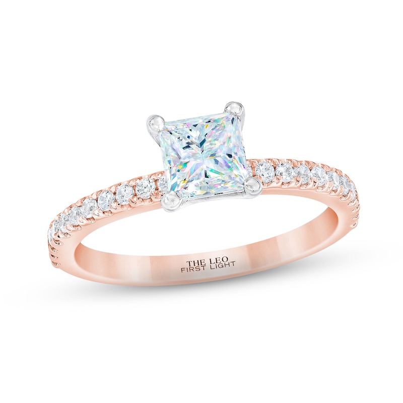 THE LEO First Light Diamond Princess-Cut Engagement Ring 1-1/5 ct tw Rose Gold Plated