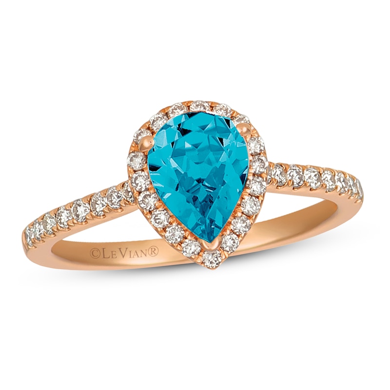 Le Vian Blue Topaz & Diamond Ring 1/3 ct tw Strawberry Gold Plated