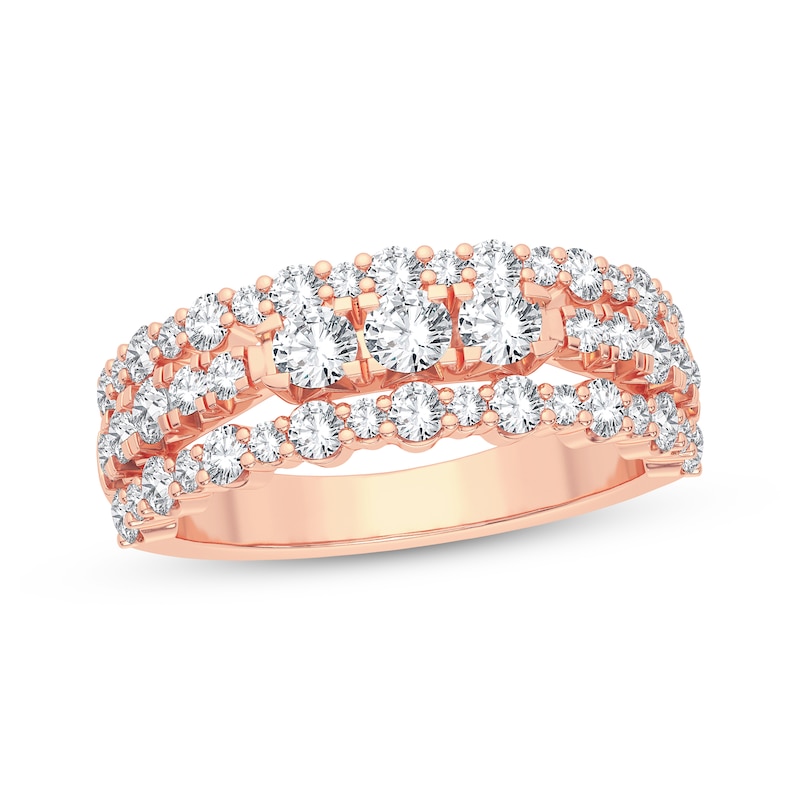 Diamond Triple-Row Anniversary Band 1 ct tw Round-cut Rose Gold Plated