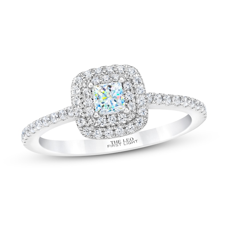 THE LEO First Light Diamond Engagement Ring 1/2 ct tw Princess/Round White Gold Plated