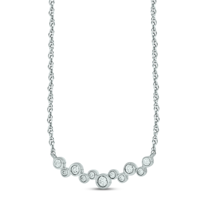 Diamond Bezel Bar Necklace 1/5 ct tw Round-cut White Gold Plated 18"