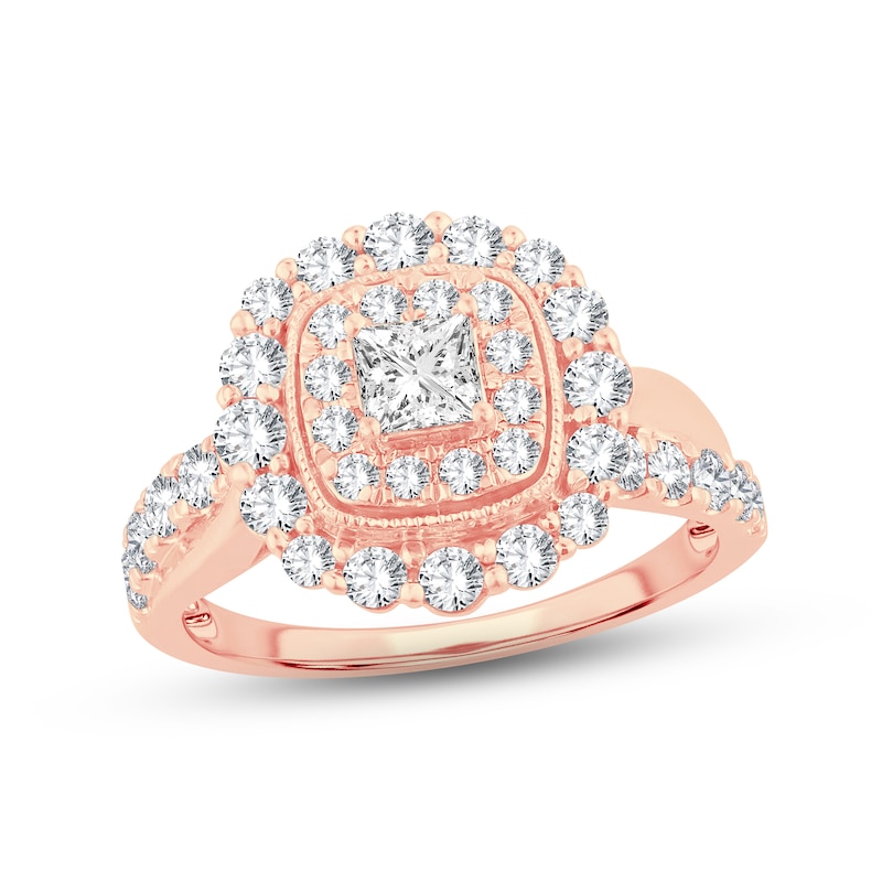 Diamond Engagement Ring 1-1/3 ct tw Princess & Round-cut Rose Gold Plated