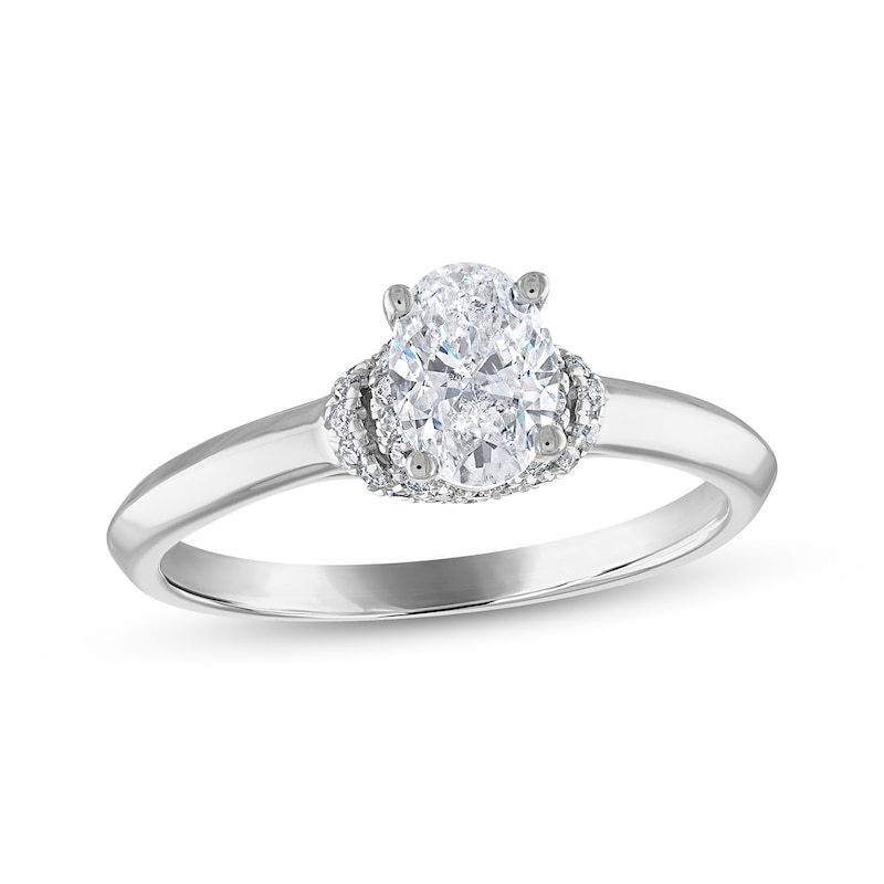 Diamond Engagement Ring 5/8 ct tw Oval & Round-cut White Gold Plated