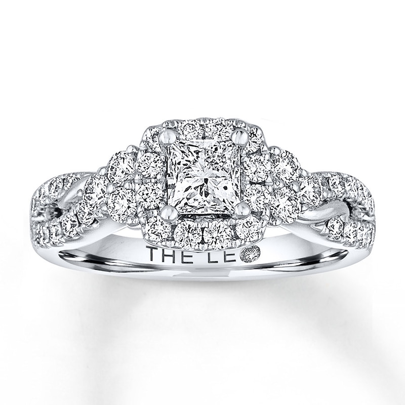THE LEO Diamond Engagement Ring 1-1/8 ct tw Princess & Round-cut White Gold Plated