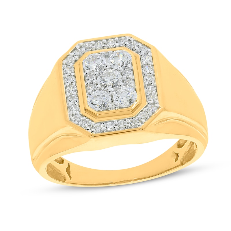 Men's Diamond Halo Ring 1 ct tw Round-cut Yellow Gold Plated