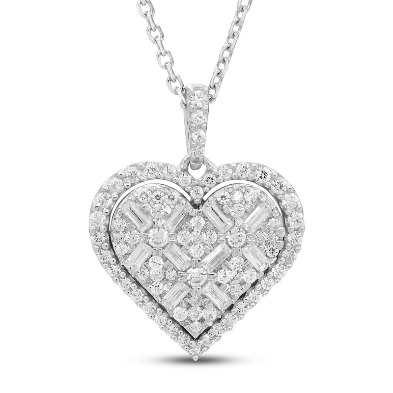 Neil Lane Diamond Heart Necklace 1/2 ct tw Baguette & Round-cut White Gold Plated 19"