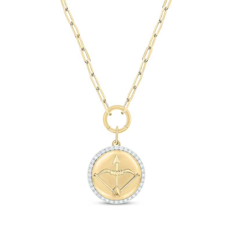 Round-Cut Diamond Archer Disc Paperclip Chain Y-Drop Necklace 1/4 ct tw Yellow Gold Plated 18”
