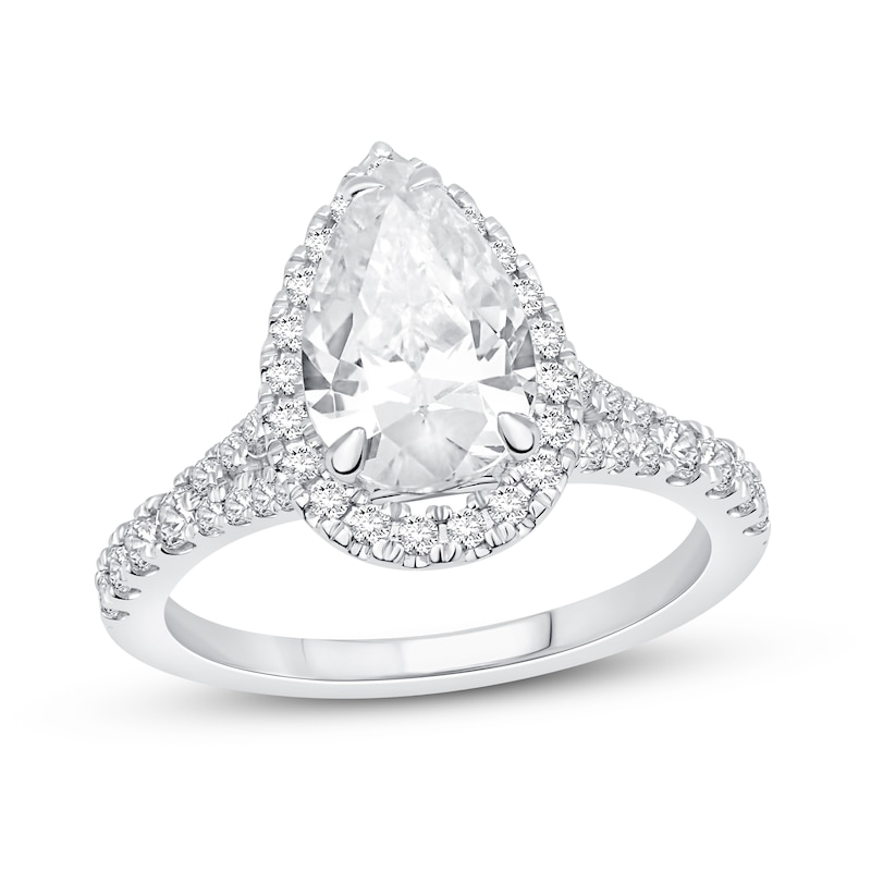 Diamond Engagement Ring 1-3/8 ct tw Pear & Round White Gold Plated