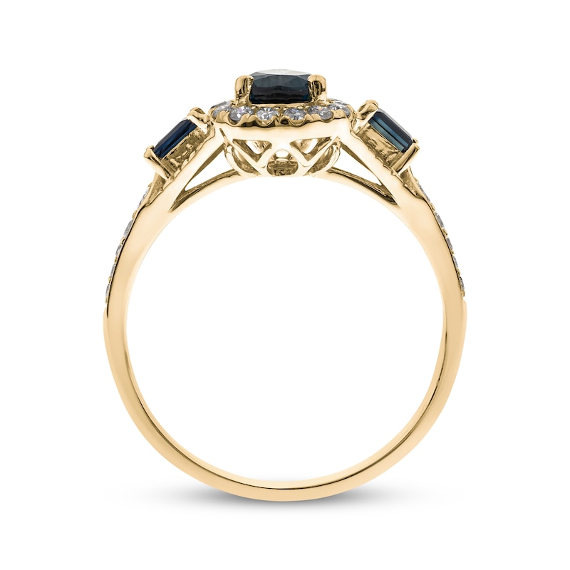 Pear-Shaped & Baguette-Cut Blue Sapphire & Diamond Ring 1/5 ct tw Yellow Gold Plated