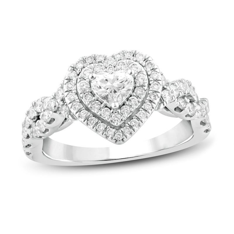 Diamond Engagement Ring 1 ct tw Heart & Round White Gold Plated