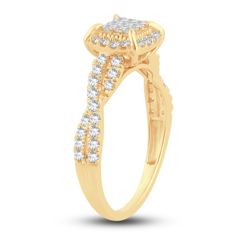 Multi-Diamond Engagement Ring 1/2 ct tw Princess & Round Yellow Gold Plated