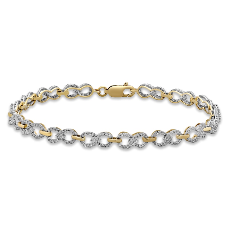 Diamond Infinity Link Bracelet 1 ct tw Yellow Gold Plated 7.25"