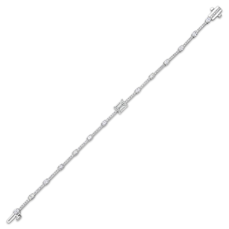 Emerald, Oval & Round-Cut Diamond Station Bracelet 3-1/5 ct tw White Gold Plated 7"