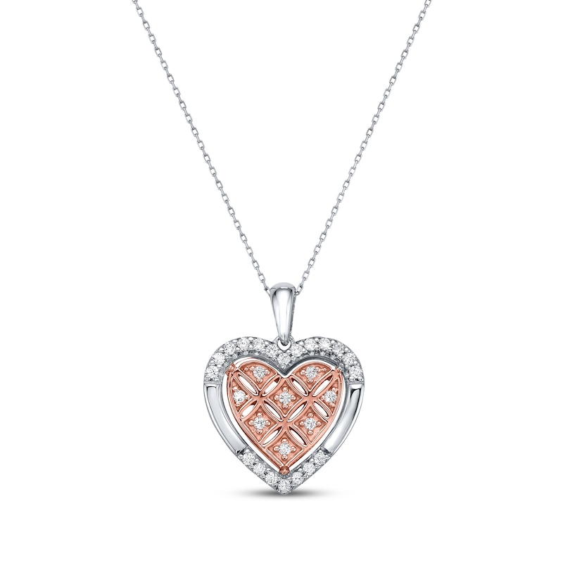 Diamond Lattice Heart Necklace 1/4 ct tw Two-Tone Gold Plated 18"