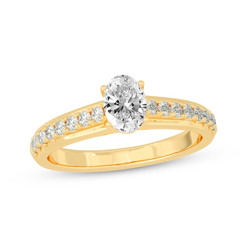 Oval & Round-Cut Diamond Engagement Ring 3/4 ct tw Yellow Gold Plated