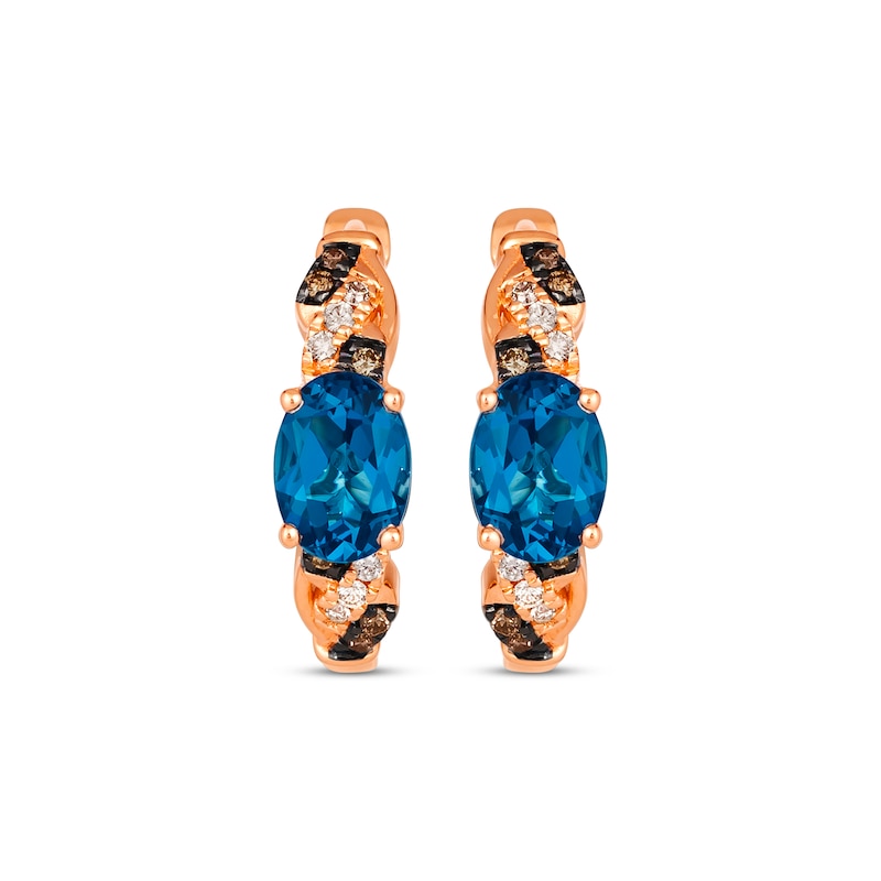 Le Vian Blue Topaz Hoop Earrings 1/6 ct tw Diamonds Strawberry Gold Plated