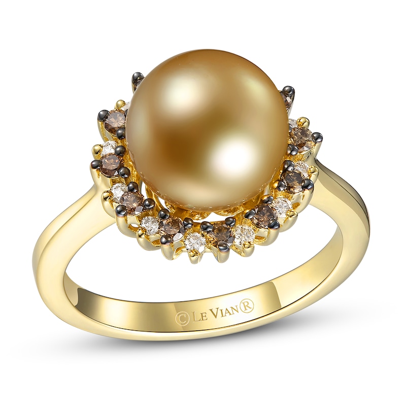 Le Vian Gold Plateden South Sea Pearl Ring 1/3 ct tw Diamonds Honey Gold Plated