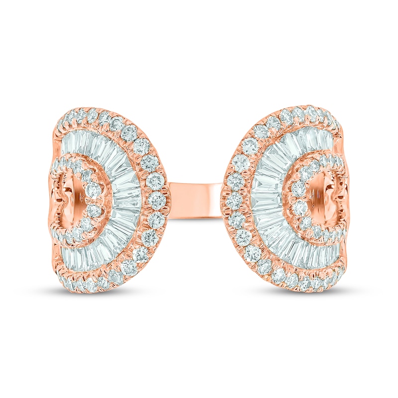 Baguette & Round-Cut Diamond Deconstructed Fan Ring 1-1/3 ct tw Rose Gold Plated