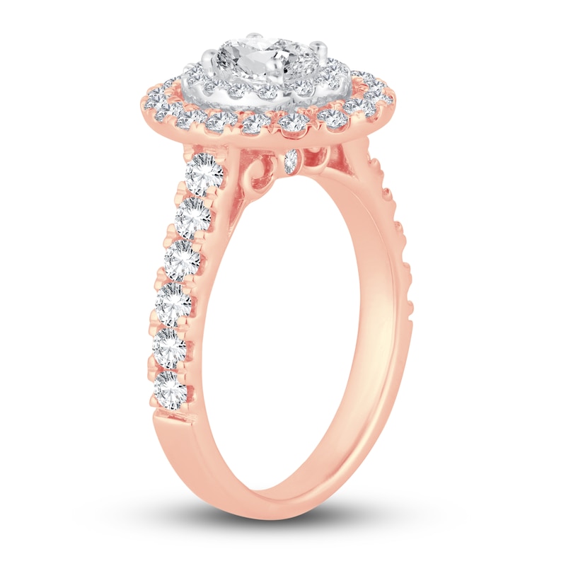 Multi-Diamond Engagement Ring 1-1/2 ct tw Oval & Round-cut Rose Gold Plated