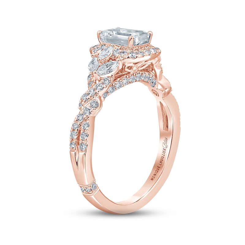 Monique Lhuillier Bliss Diamond Engagement Ring 1-3/8 ct tw Emerald, Round & Marquise-cut Rose Gold Plated